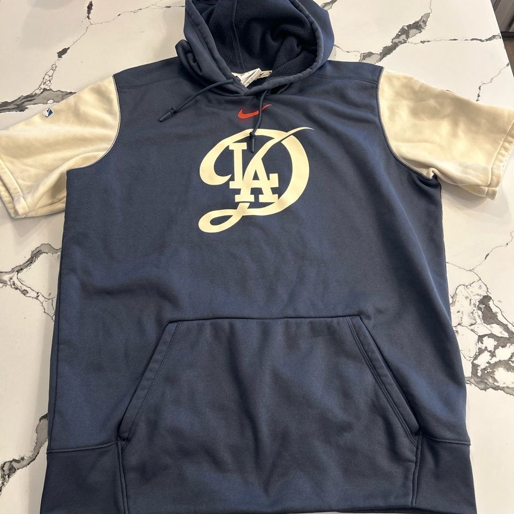 Nike Navy and Cream Men's Jersey Hoodie